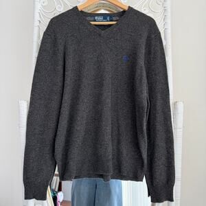 Vintage Polo Ralph Lauren 100% Lambswool Sweater Mens Large Gray V Neck Grandpa